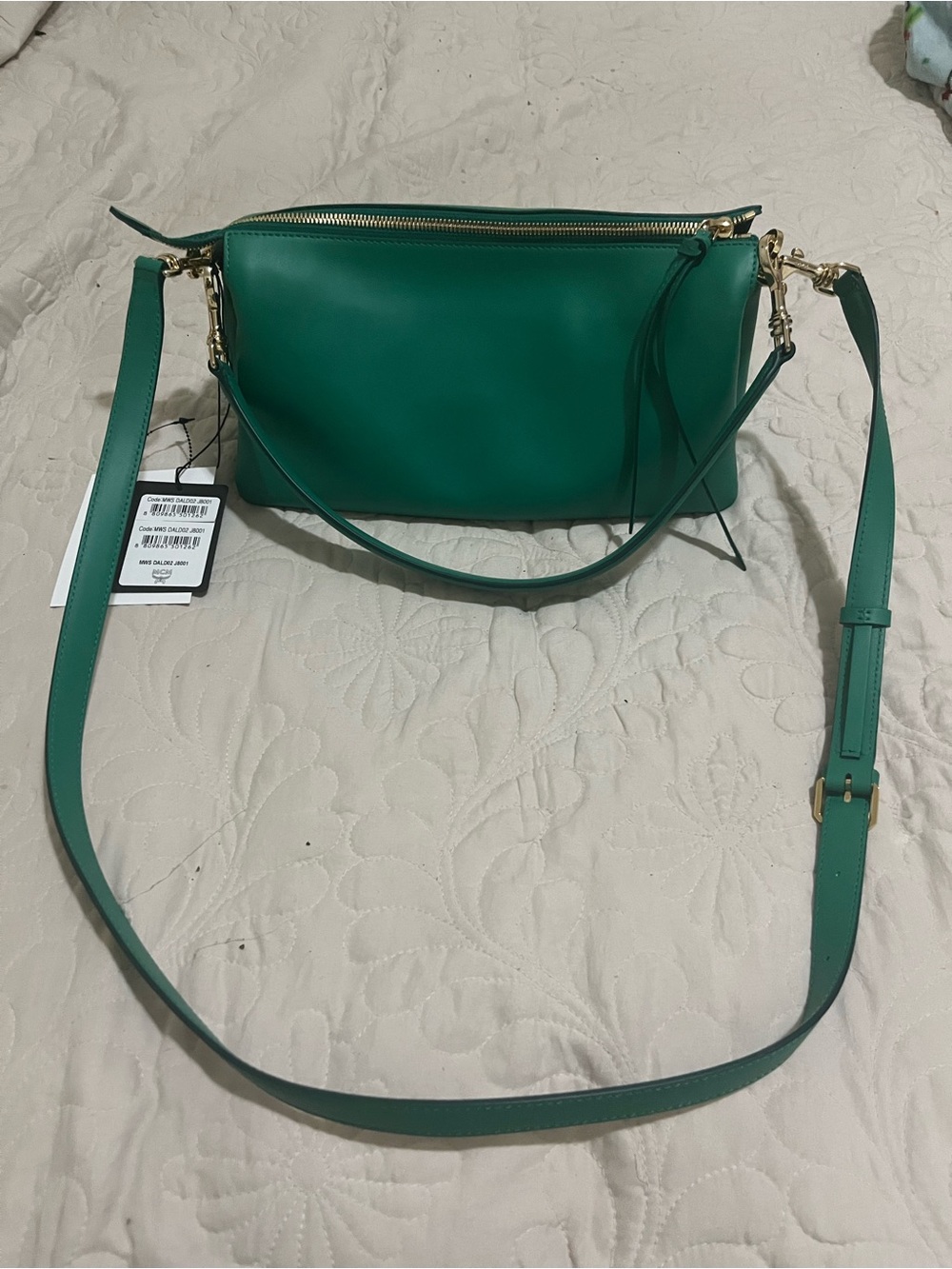 MCM Emerald Green Leather Logo Crossbody Bag - Picture 2 of 11